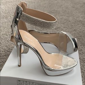 Silver rhinestone heels